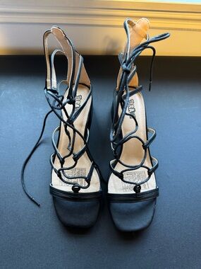 Brash Black Lace-Up Gladiator High Heel Sandals